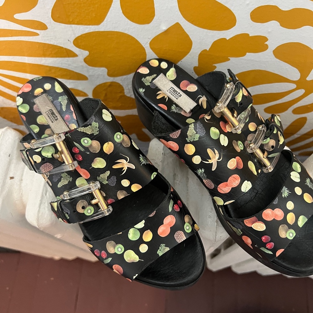 Barely worn, closet stored Miista fruit platform sandals. size 39!